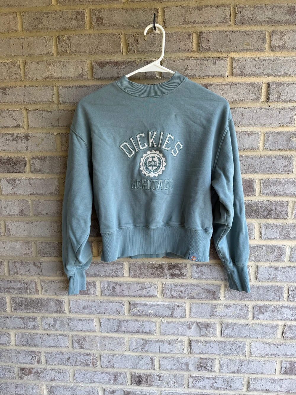 Dickies Heritage Cropped Crewneck Sweatshirt Sage Green Small Embroidered